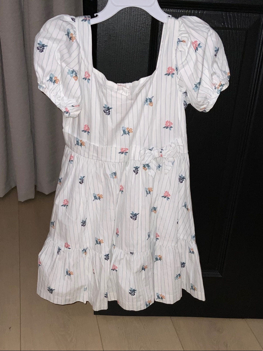 Janie and Jack White Stripe Dress with Pink, Blue and Yellow Floral Print